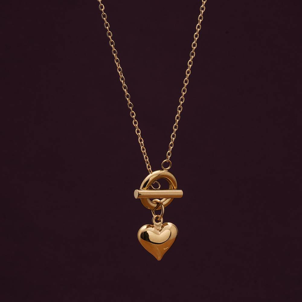 Palmonas 18K Gold Plated Ridge Heart T-Bar Necklace For Womens Waterproof & Anti-Tarnish : PM-NECKLACE-086