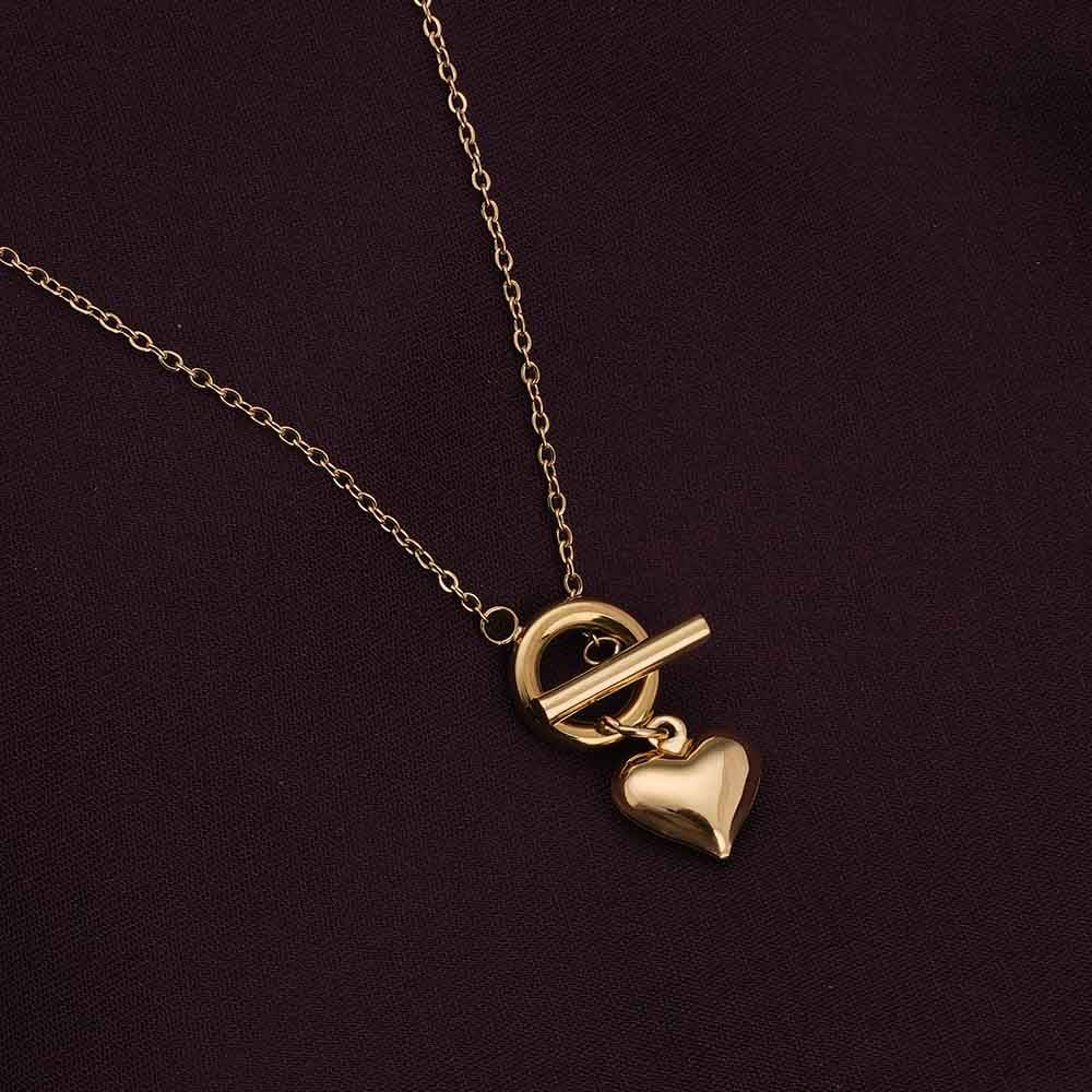 Palmonas 18K Gold Plated Ridge Heart T-Bar Necklace For Womens Waterproof & Anti-Tarnish : PM-NECKLACE-086