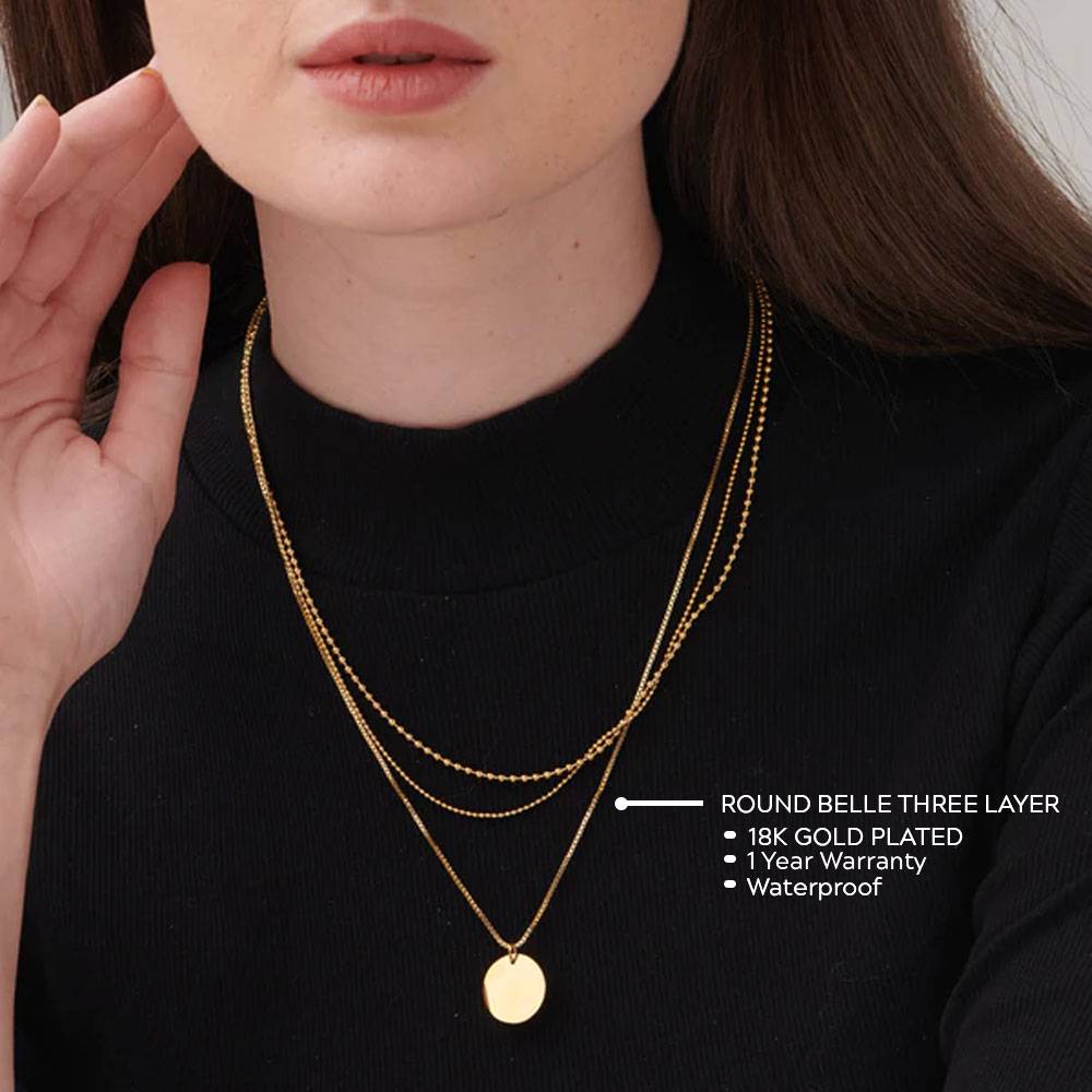 Round Belle Three Layer Necklace For Womens Waterproof & Anti-Tarnish : PM-NECKLACE-166