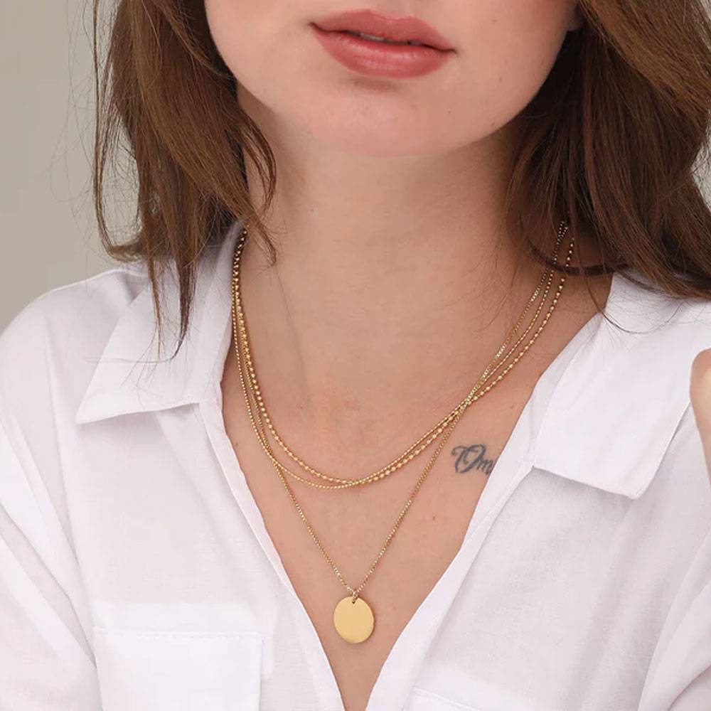 Round Belle Three Layer Necklace For Womens Waterproof & Anti-Tarnish : PM-NECKLACE-166