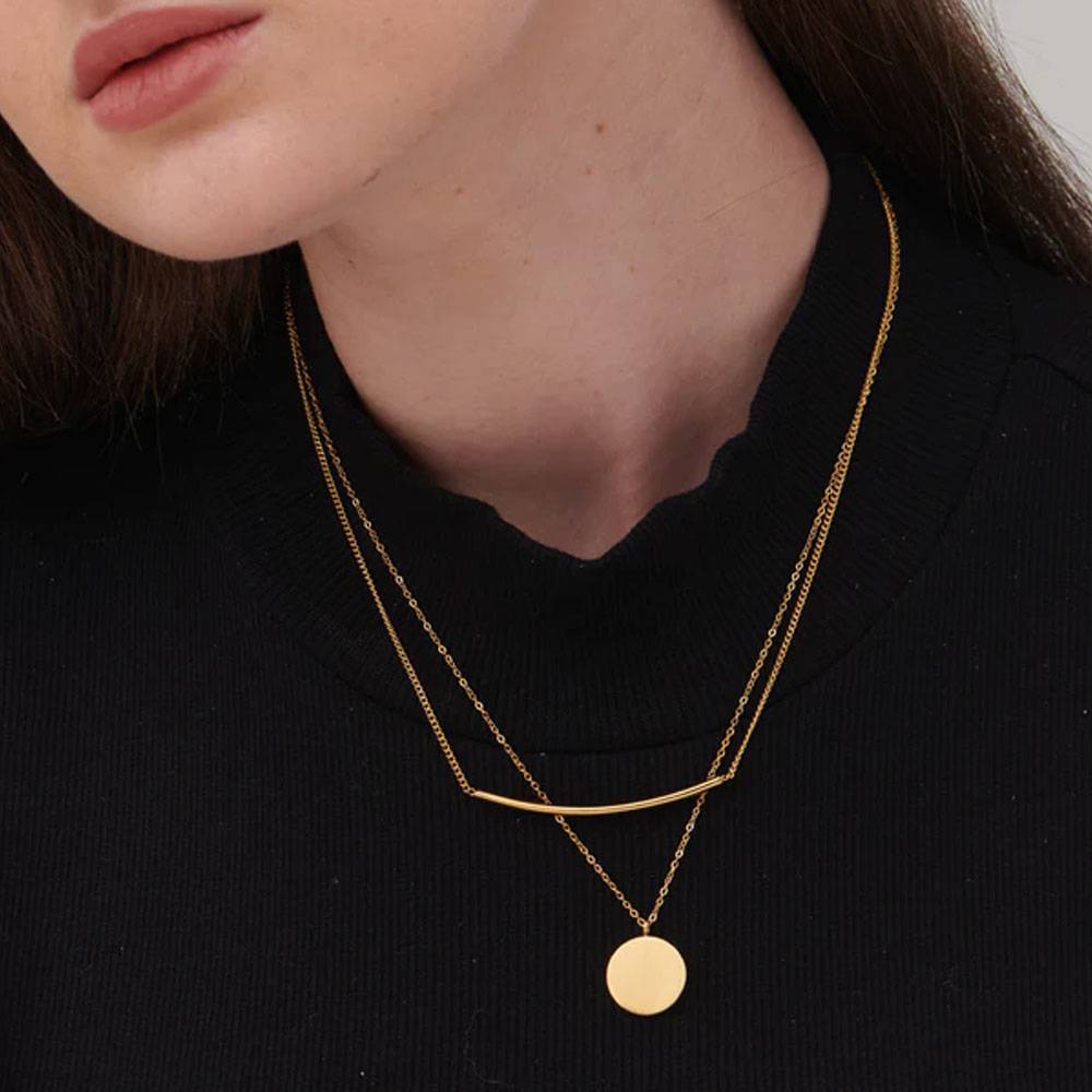 Round Line Two Layer Necklace For Womens Waterproof & Anti-Tarnish : PM-NECKLACE-167