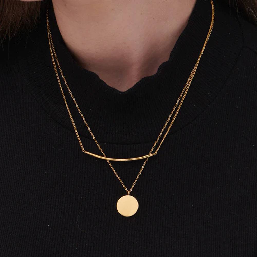 Round Line Two Layer Necklace For Womens Waterproof & Anti-Tarnish : PM-NECKLACE-167