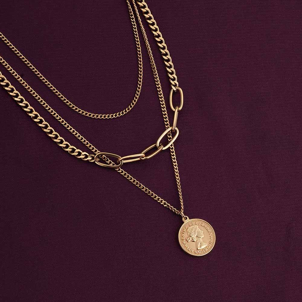 Penny Elizabeth Three Layer Necklace For Womens Waterproof & Anti-Tarnish : PM-NECKLACE-174