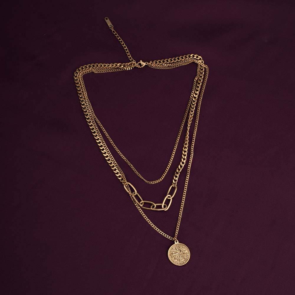 Penny Elizabeth Three Layer Necklace For Womens Waterproof & Anti-Tarnish : PM-NECKLACE-174