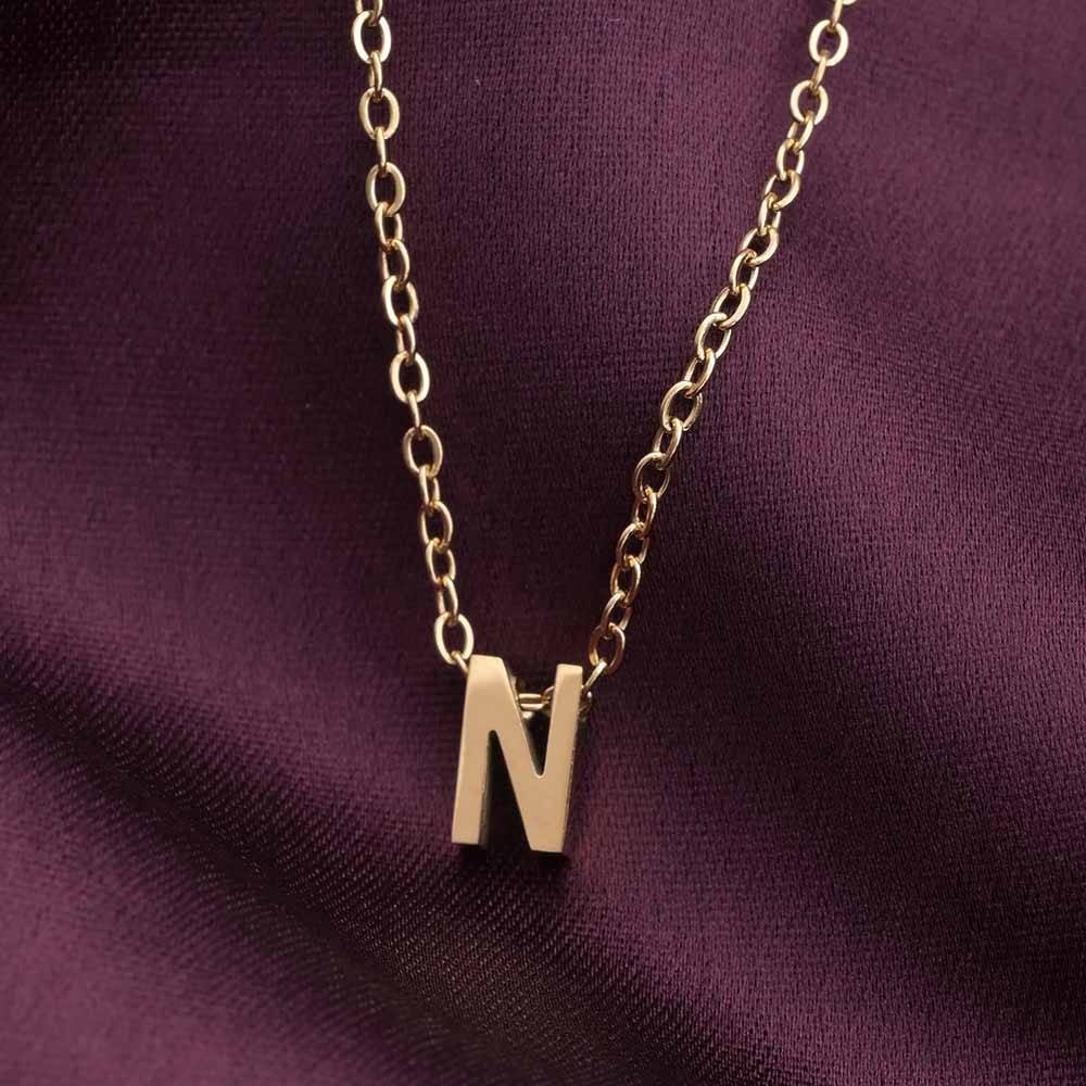 Palmonas 18K Gold Plated Small N Letter Necklace For Womens Waterproof & Anti-Tarnish : PM-NECKLACE-175-N