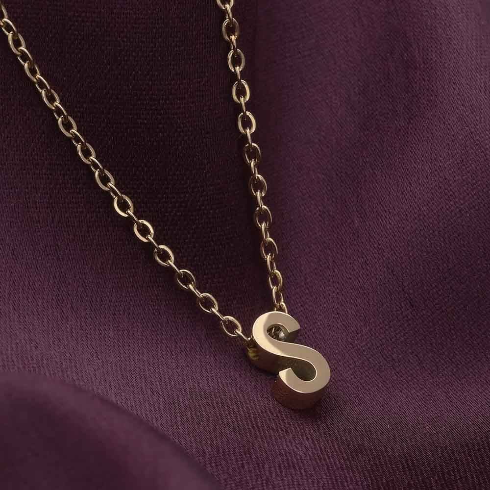 Palmonas 18K Gold Plated Small S Letter Necklace For Womens Waterproof & Anti-Tarnish : PM-NECKLACE-175-S