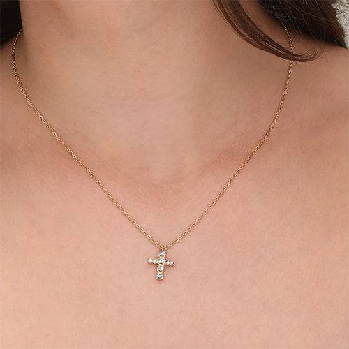 Stone Studded Cross Necklace For Womens Waterproof & Anti-Tarnish : PM-NECKLACE-209