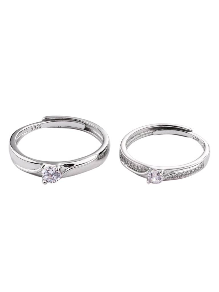 Set Of 2 925 Sterling Silver -Studded Couple Finger Ring : PM-RING-002