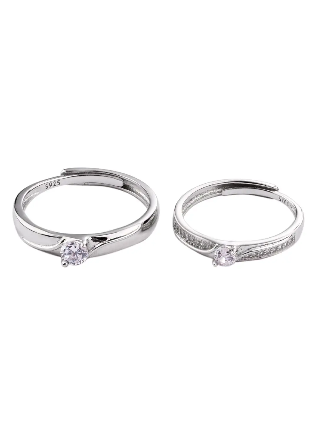 Set Of 2 925 Sterling Silver -Studded Couple Finger Ring | Set Of 2 925 ...