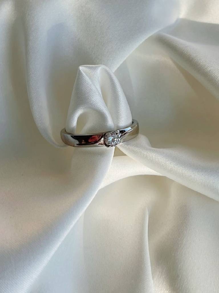 Set Of 2 925 Sterling Silver -Studded Couple Finger Ring : PM-RING-002