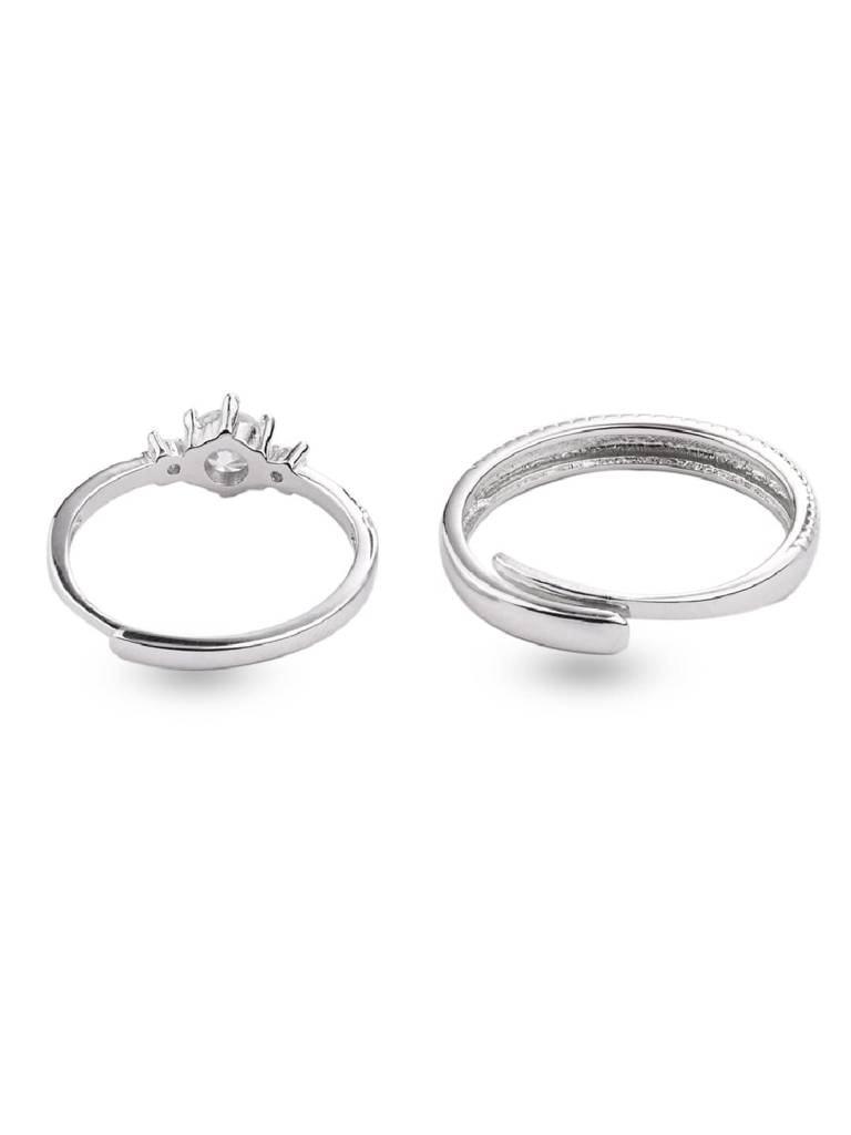 925 Sterling Silver Crystal Studded Adjustable Couple Ring : PM-RING-005