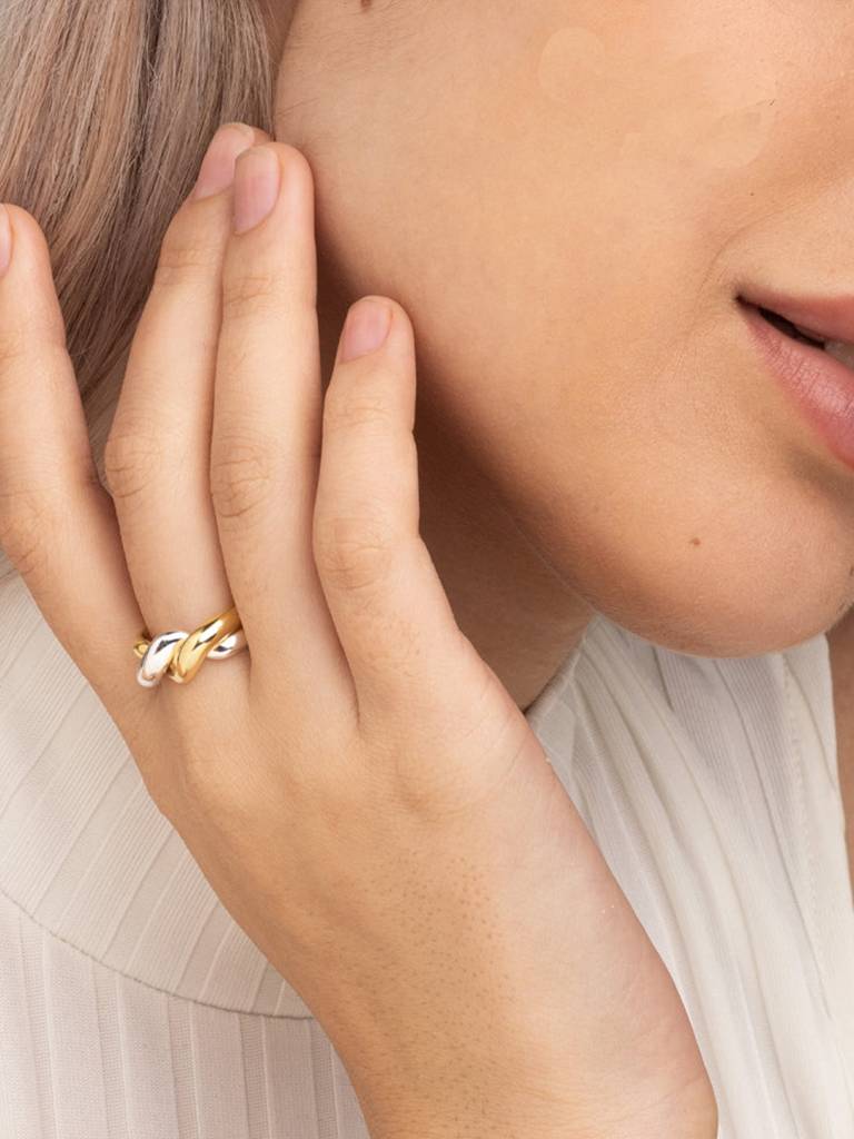 925 Sterling Silver 18K Gold-Plated Knotted Finger Ring : PM-RING-009