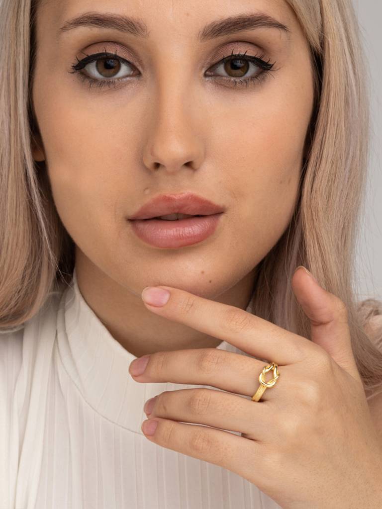 Women 925 Sterling Silver 18K Gold Plated Double Knot Finger Ring : PM-RING-013
