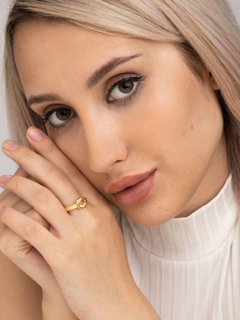 Women 925 Sterling Silver 18K Gold Plated Double Knot Finger Ring : PM-RING-013