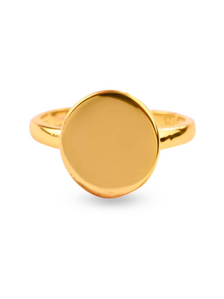 925 Sterling Silver 18K Gold-Plated Round Signet Finger Ring : PM-RING-017