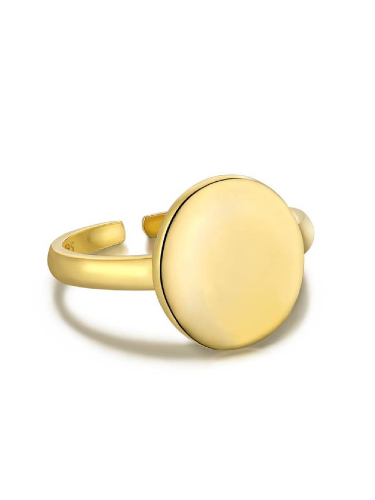 925 Sterling Silver 18K Gold-Plated Round Signet Finger Ring : PM-RING-017