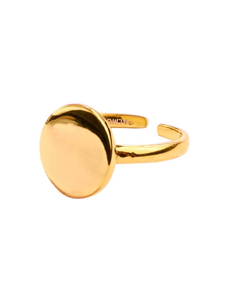 925 Sterling Silver 18K Gold-Plated Round Signet Finger Ring : PM-RING-017