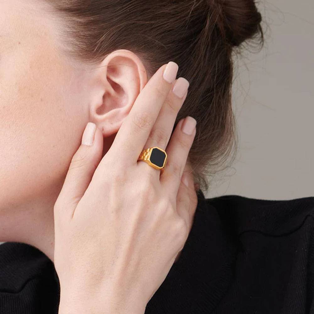 Women Black18K Gold Plated Onyx Finger Ring : PM-RING-027-8