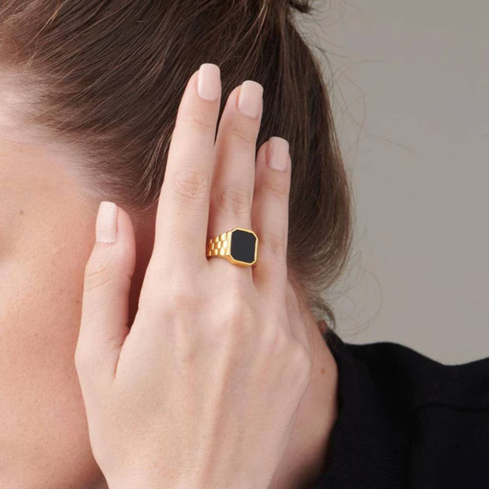 Women Black18K Gold Plated Onyx Finger Ring : PM-RING-027-8