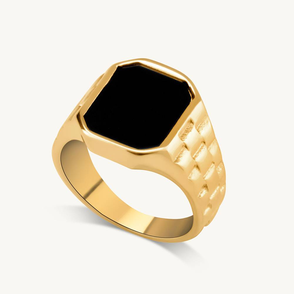 Women Black18K Gold Plated Onyx Finger Ring : PM-RING-027-8