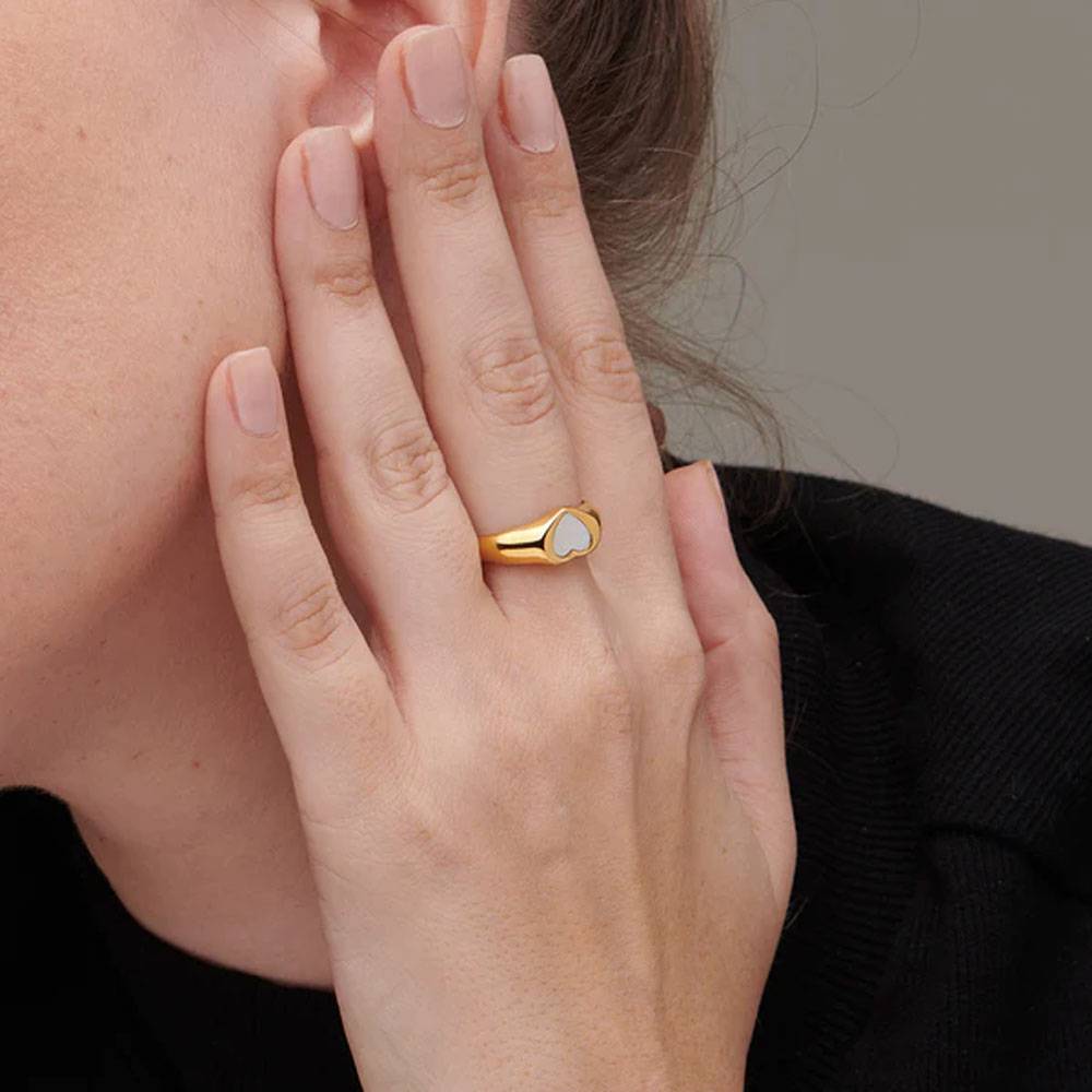 Gold-Plated 18K White Heart Ring : PM-RING-031-8