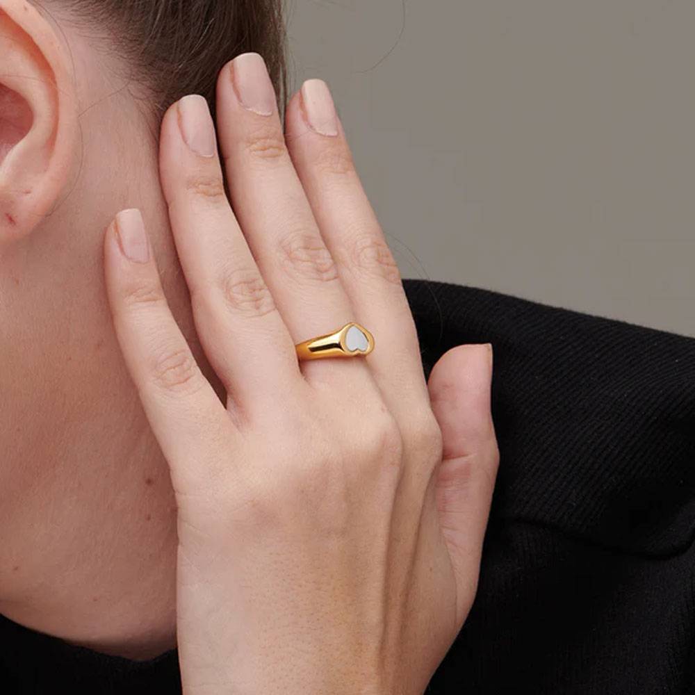 Gold-Plated 18K White Heart Ring : PM-RING-031-8