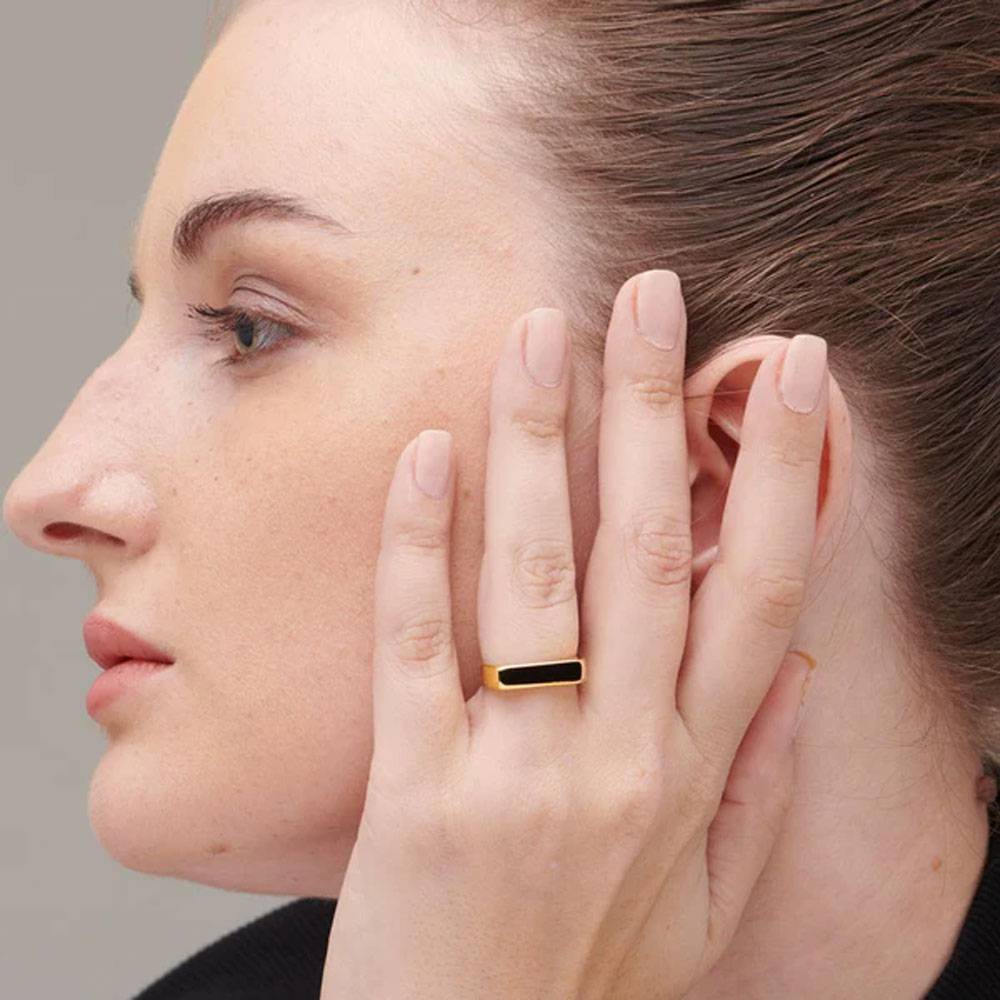 18K Gold-Plated Black Finger Ring : PM-RING-035-7