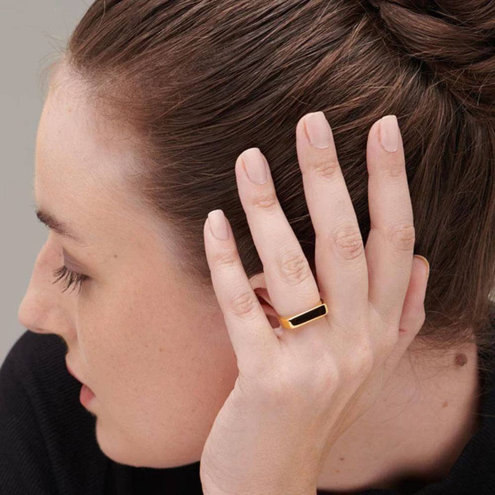 18K Gold-Plated Black Finger Ring : PM-RING-035-7