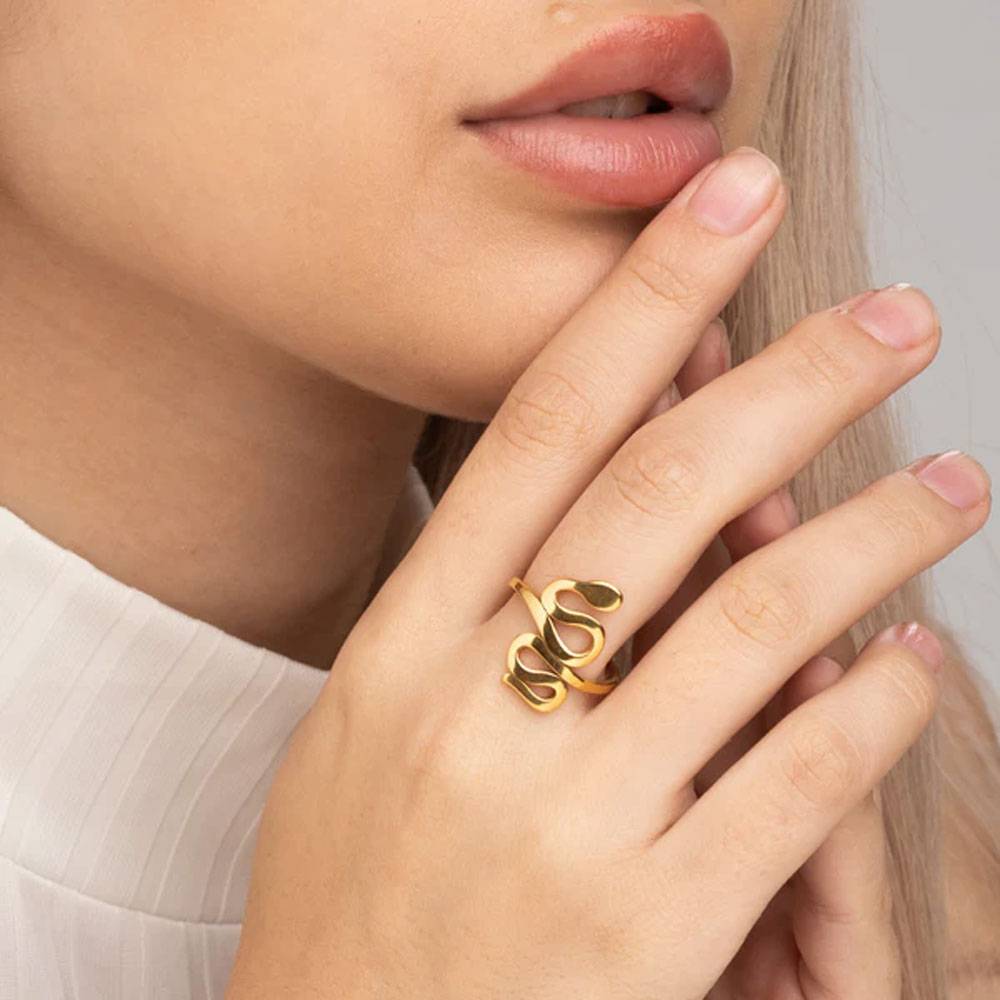 Women 18K Gold-Plated Snake Charm Handcrafted Adjustable Finger Ring : PM-RING-037-7