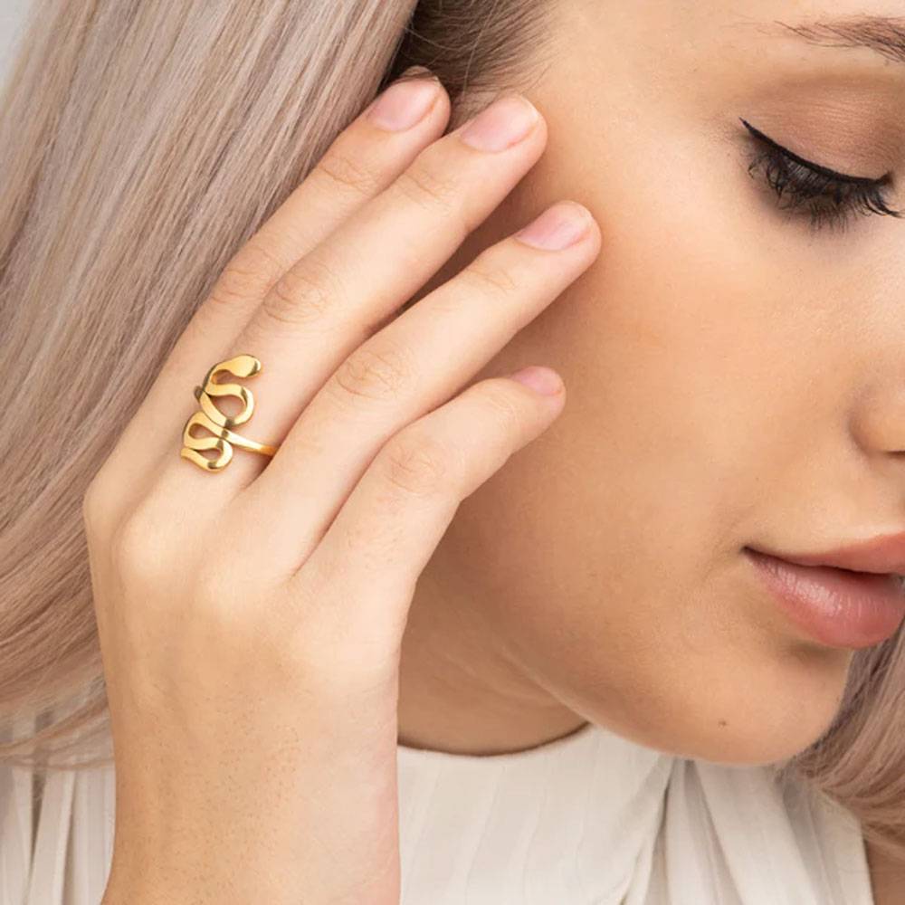 Women 18K Gold-Plated Snake Charm Handcrafted Adjustable Finger Ring : PM-RING-037-8