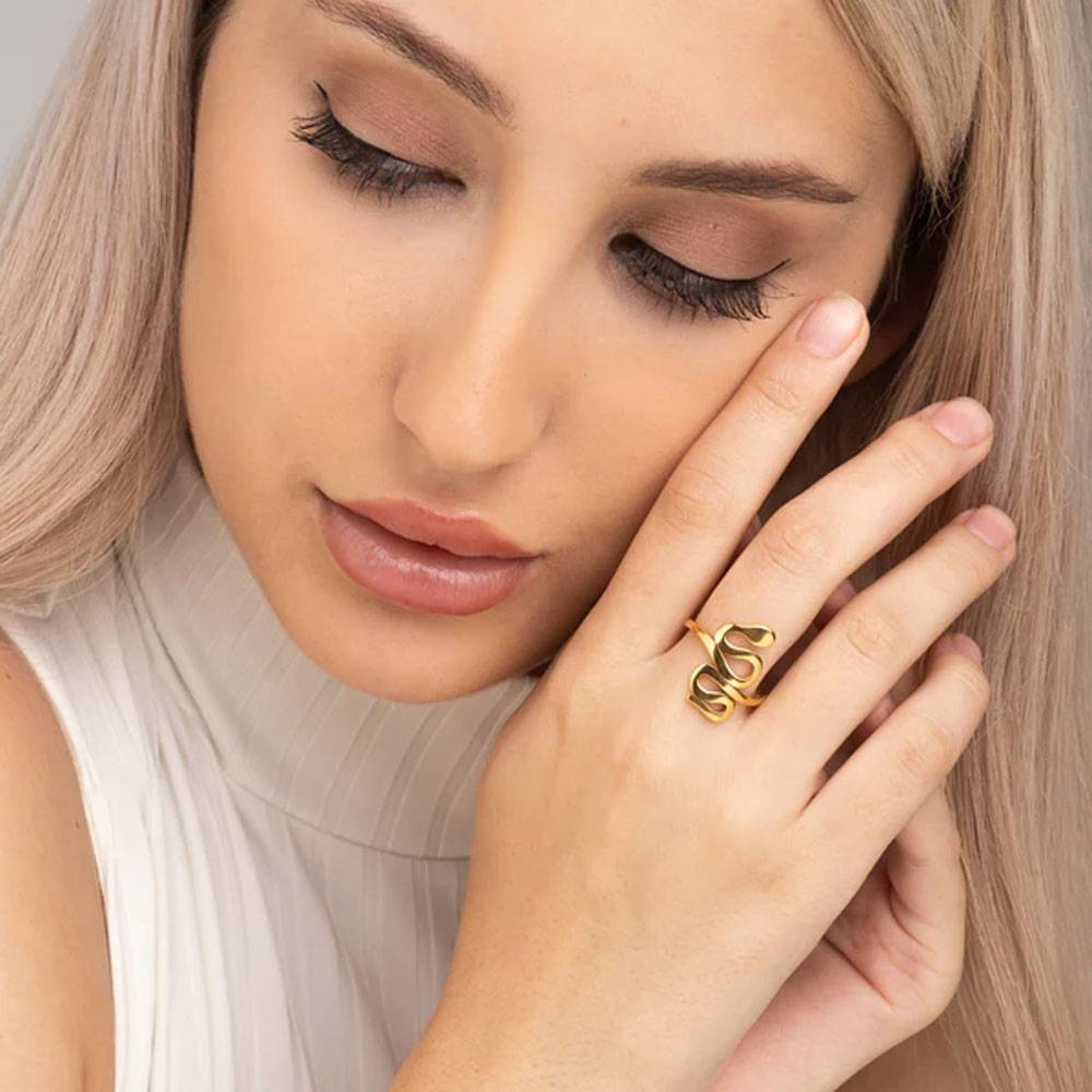 Women 18K Gold-Plated Snake Charm Handcrafted Adjustable Finger Ring : PM-RING-037-8