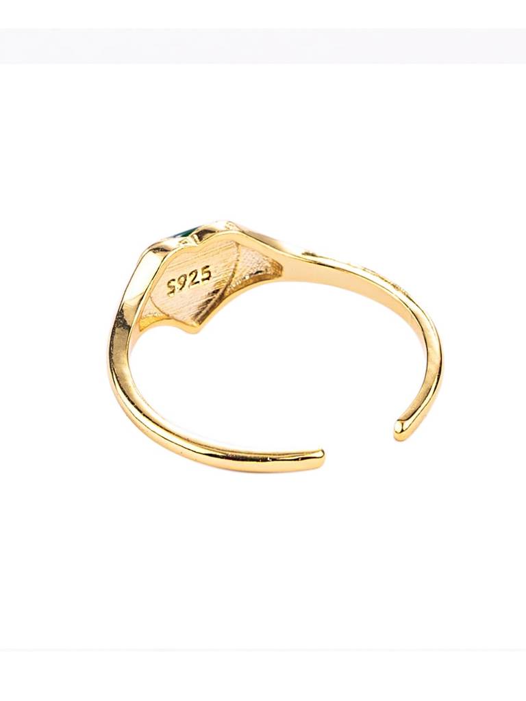 Gold-Plated Green Heart Shaed Design Detailed Finger Ring : PM-RING-039