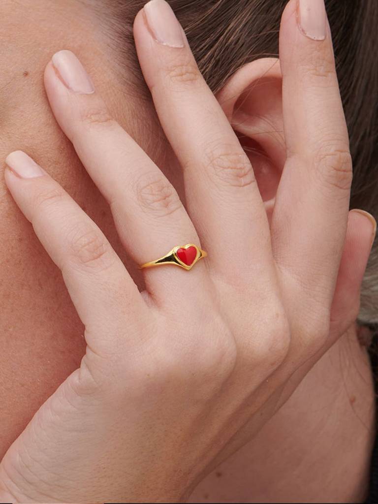 18K Gold Plated Red Heart Finger Ring : PM-RING-040