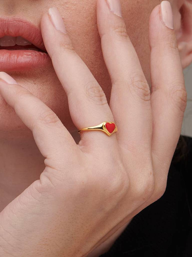 18K Gold Plated Red Heart Finger Ring : PM-RING-040