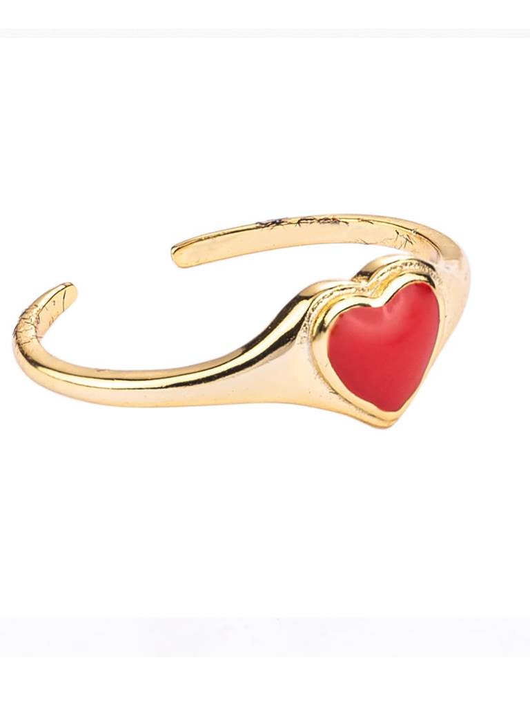 18K Gold Plated Red Heart Finger Ring : PM-RING-040