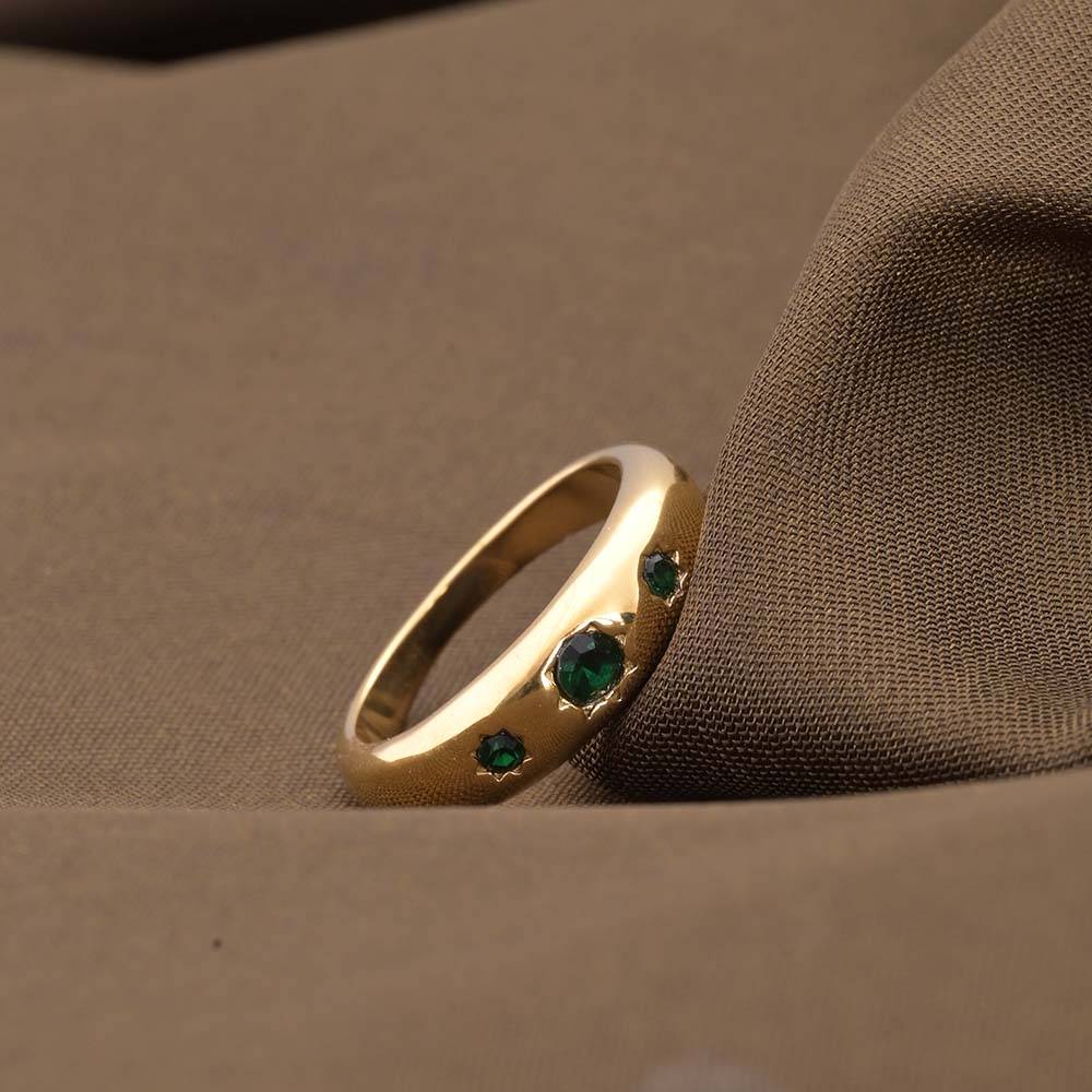 18K Gold-Plated Toned Green Stones Studded Finger Ring : PM-RING-050-8