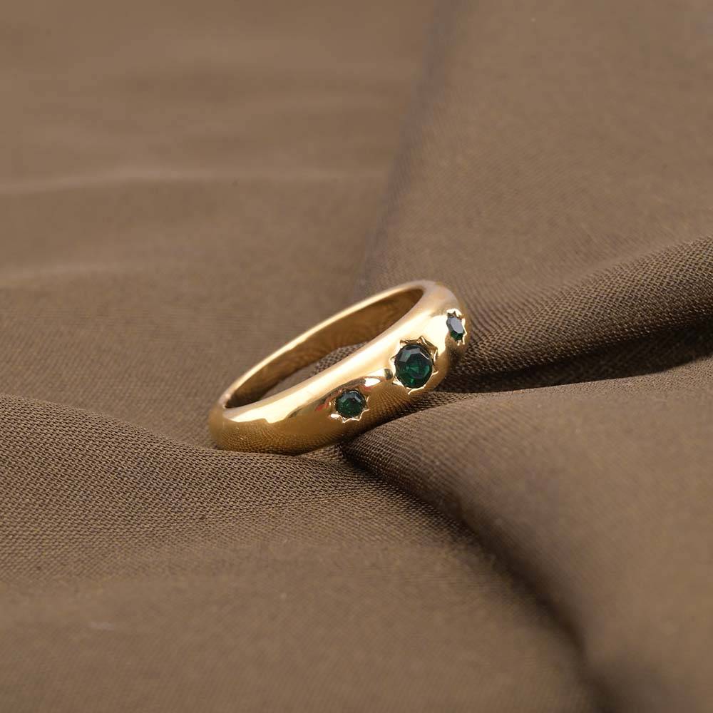 18K Gold-Plated Toned Green Stones Studded Finger Ring : PM-RING-050-8