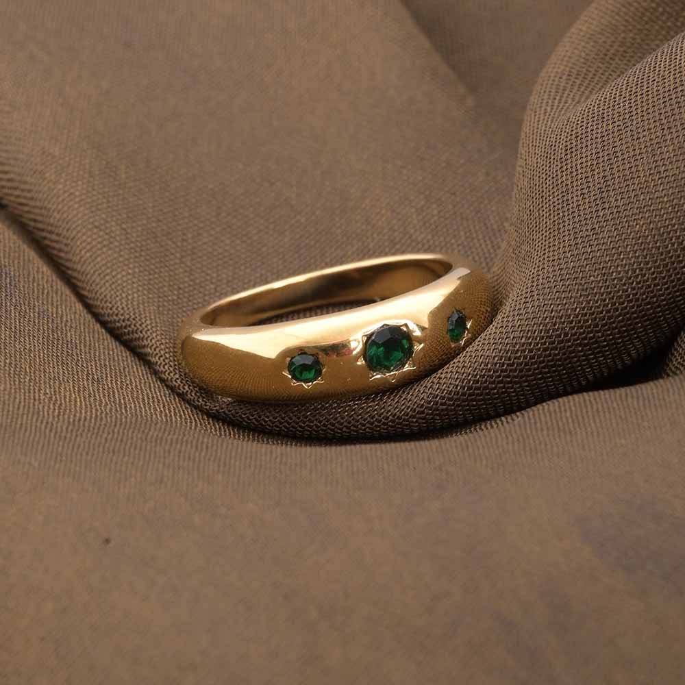 18K Gold-Plated Toned Green Stones Studded Finger Ring : PM-RING-050-8