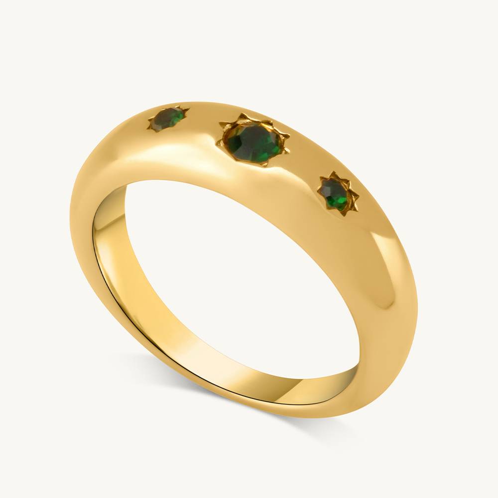 18K Gold-Plated Toned Green Stones Studded Finger Ring : PM-RING-050-8