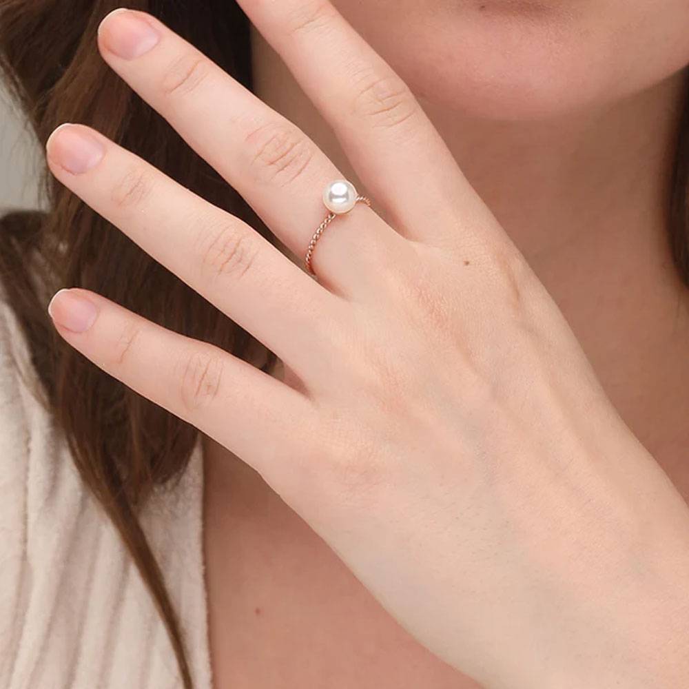 18K Rose Gold Plated Pearl-Studded Finger Ring : PM-RING-071-8