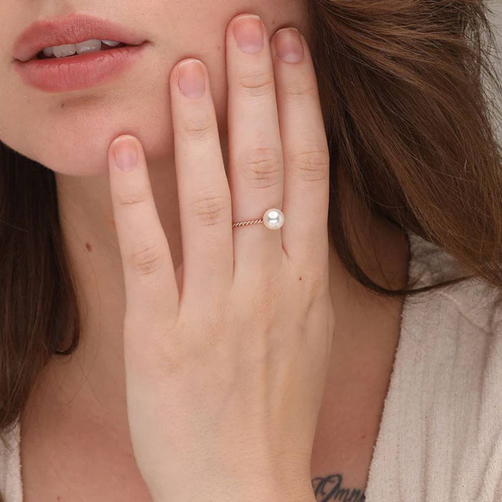 18K Rose Gold Plated Pearl-Studded Finger Ring : PM-RING-071-8