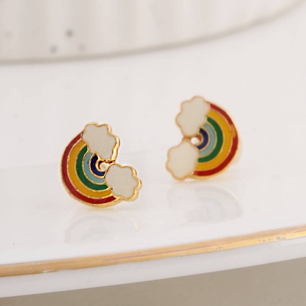 925 Sterling Silver Rainbow Cloud Studs For Kids - Waterproof & Anti Tarnish : PMKSTER496-G