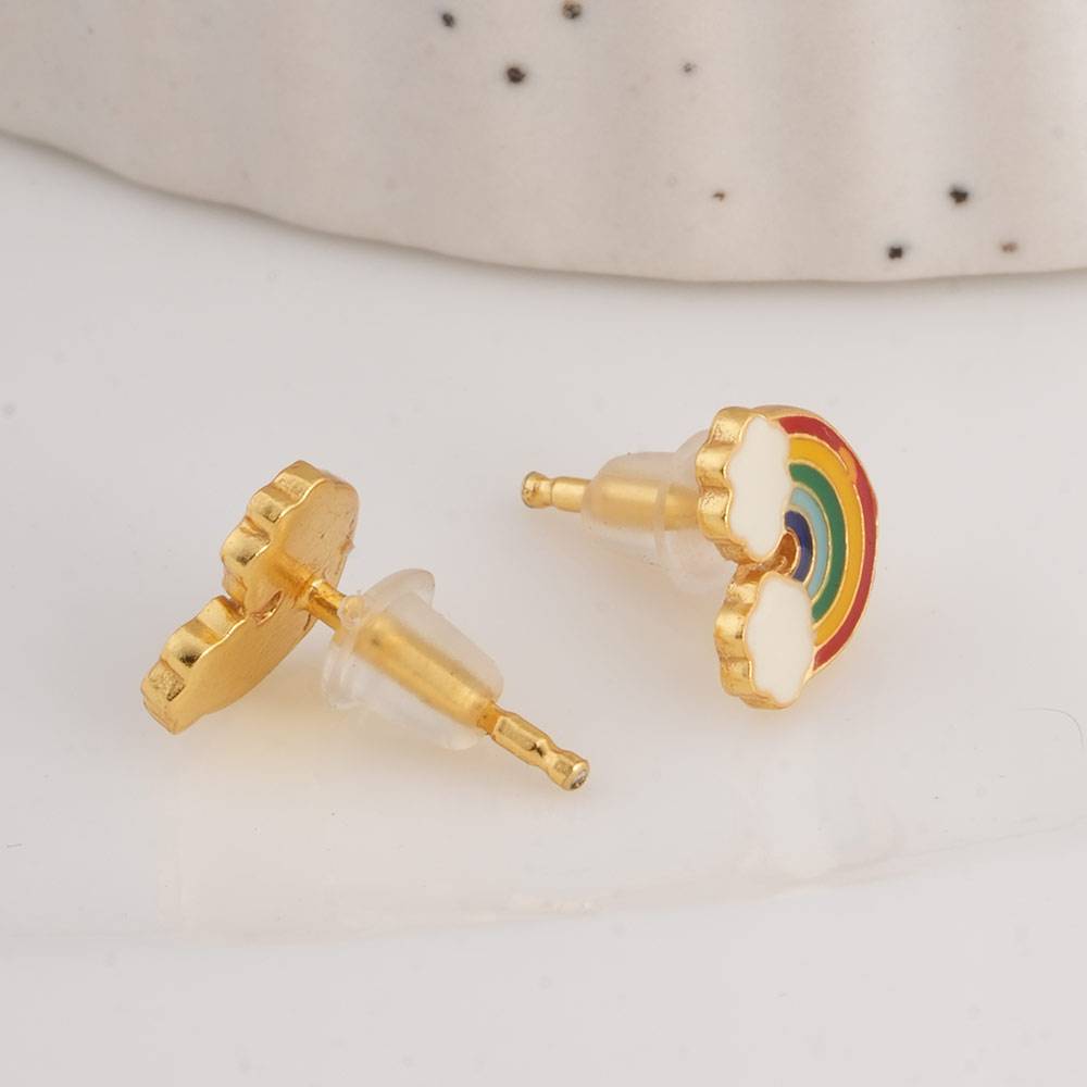 925 Sterling Silver Rainbow Cloud Studs For Kids - Waterproof & Anti Tarnish : PMKSTER496-G