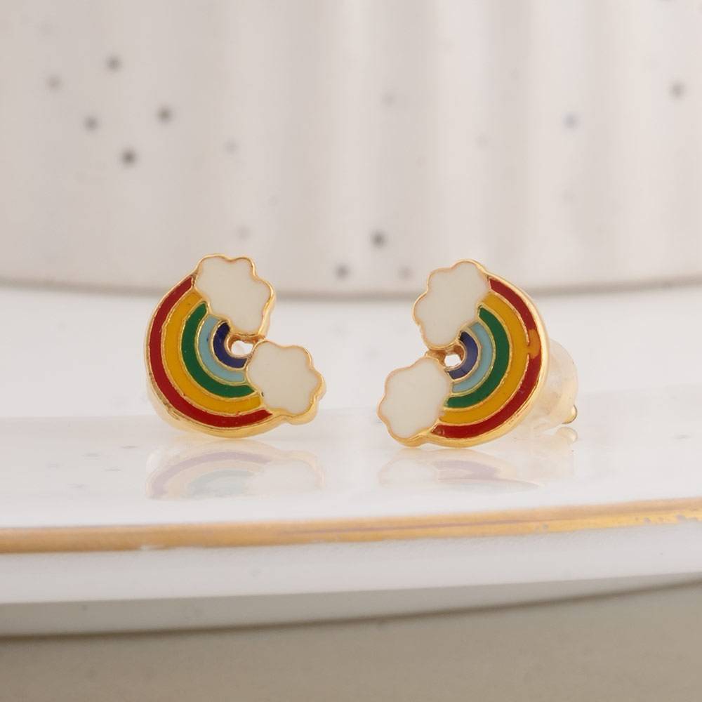 925 Sterling Silver Rainbow Cloud Studs For Kids - Waterproof & Anti Tarnish : PMKSTER496-G
