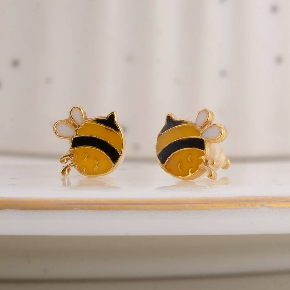 925 Sterling Silver Honeybee Studs For Kids - Waterproof & Anti Tarnish : PMKSTER497-G