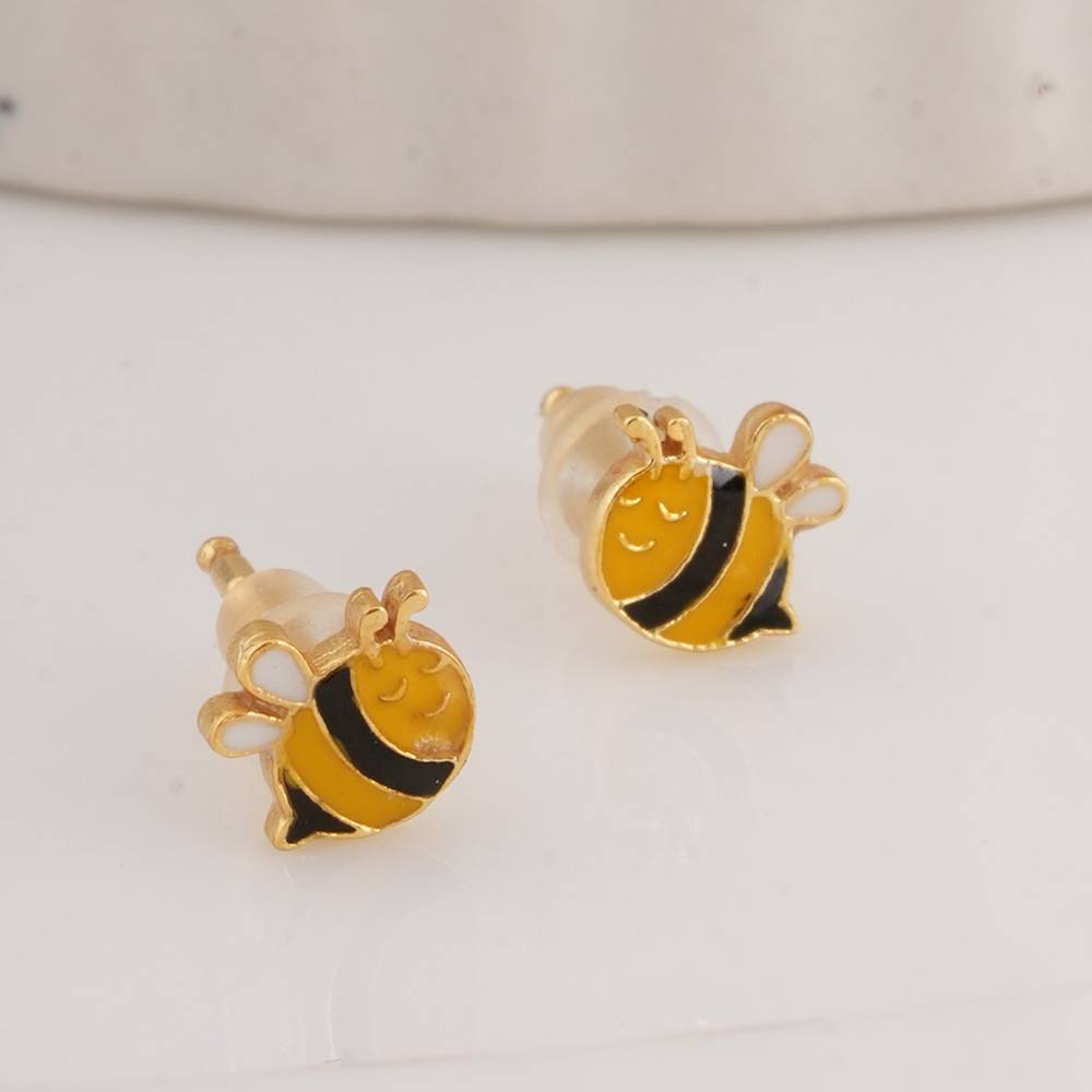 925 Sterling Silver Honeybee Studs For Kids - Waterproof & Anti Tarnish : PMKSTER497-G