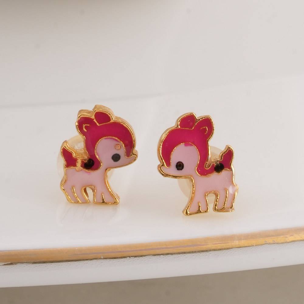 925 Sterling Silver Pink Deersstuds For Kids - Waterproof & Anti Tarnish : PMKSTER500-G