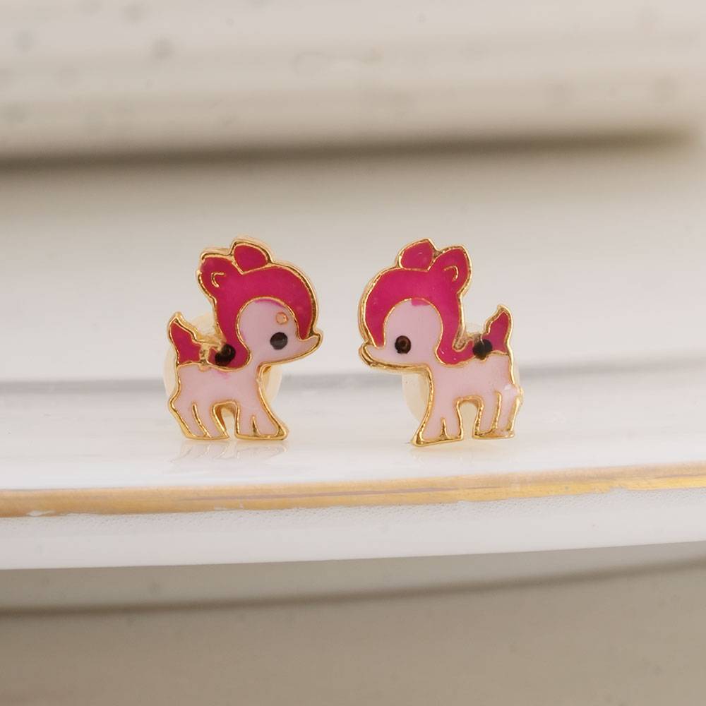 925 Sterling Silver Pink Deersstuds For Kids - Waterproof & Anti Tarnish : PMKSTER500-G