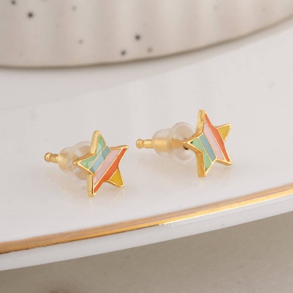 925 Sterling Silver Rainbow Star  Studs For Kids - Waterproof & Anti Tarnish : PMKSTER502-G