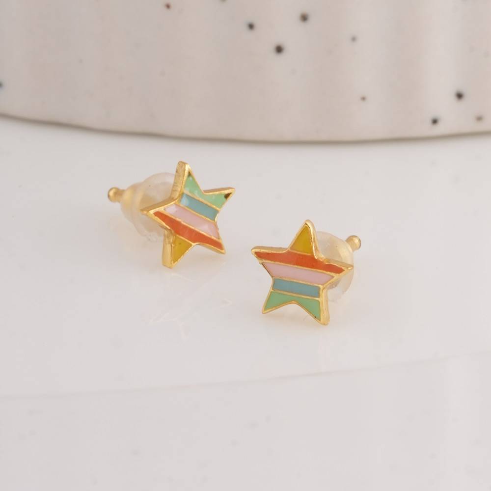 925 Sterling Silver Rainbow Star  Studs For Kids - Waterproof & Anti Tarnish : PMKSTER502-G